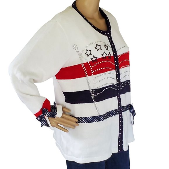 HSN Storybook Knits 2 Piece Sweater Set Women's 1X Cardigan & Tank Americana - Picture 8 of 16